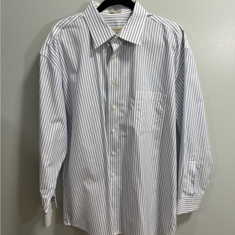 Pronto Uomo White and‎ Blue Pinstripe Non Iron Dress Shirt